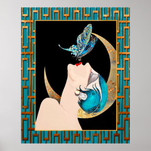 French Art Deco - Butterfly Kiss Poster