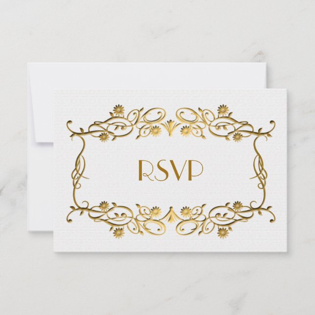 French Art Deco Ivory White Gold Foil Wedding RSVP (Front)