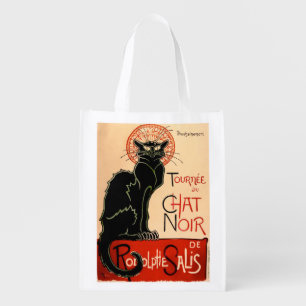 French Art Nouveau Black Cat Poster - Grocery Bag