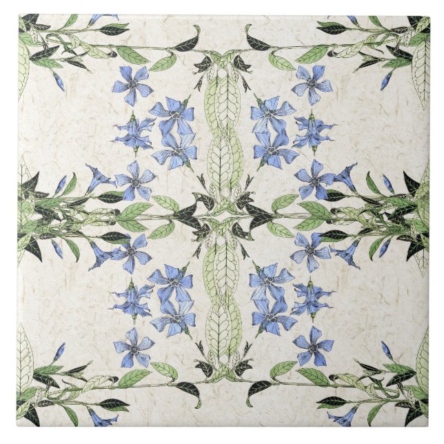 French Art Nouveau Blue Periwinkle Flowers Tile (Front)
