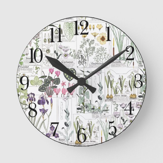 French Art Nouveau Botanical Flowers Wall Clock (Front)
