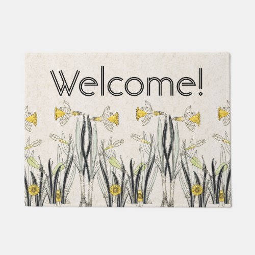 French Art Nouveau Daffodil Flower Welcome Doormat