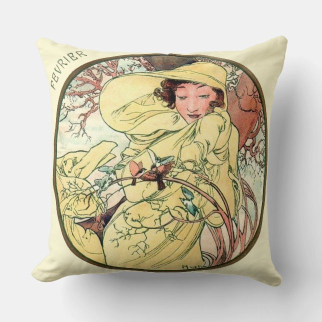 French Art Nouveau February Cushion (Front)