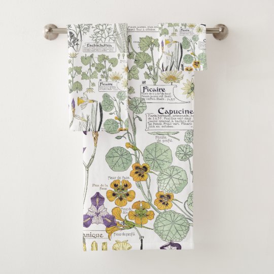 French Art Nouveau Flowers Bath Towel Set