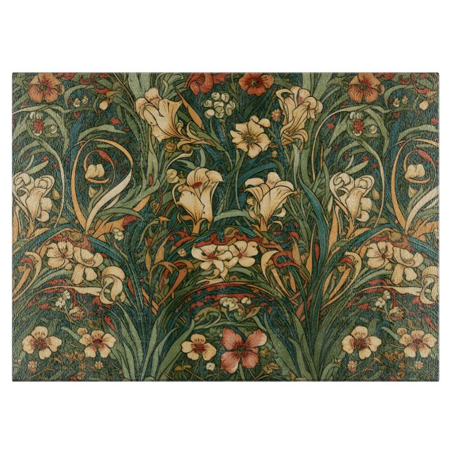 French, art nouveau inspired field of wildflowers cutting board (Front)