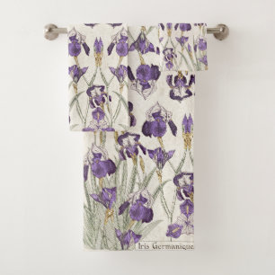 French Art Nouveau Iris Flowers Bath Towel Set