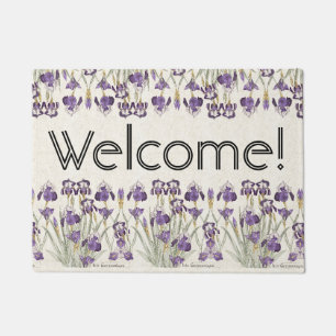 French Art Nouveau Iris Flowers Welcome Doormat