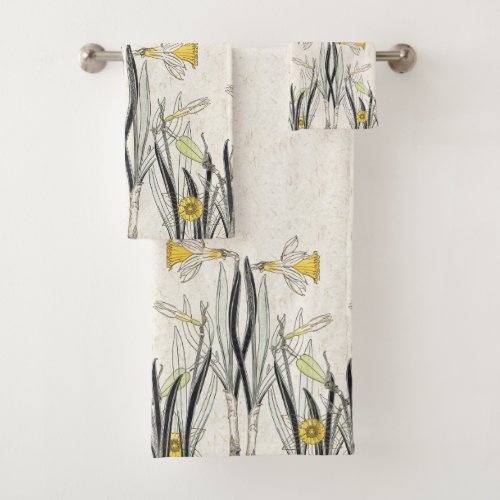 French Art Nouveau Narcissus Flower Bath Towel Set