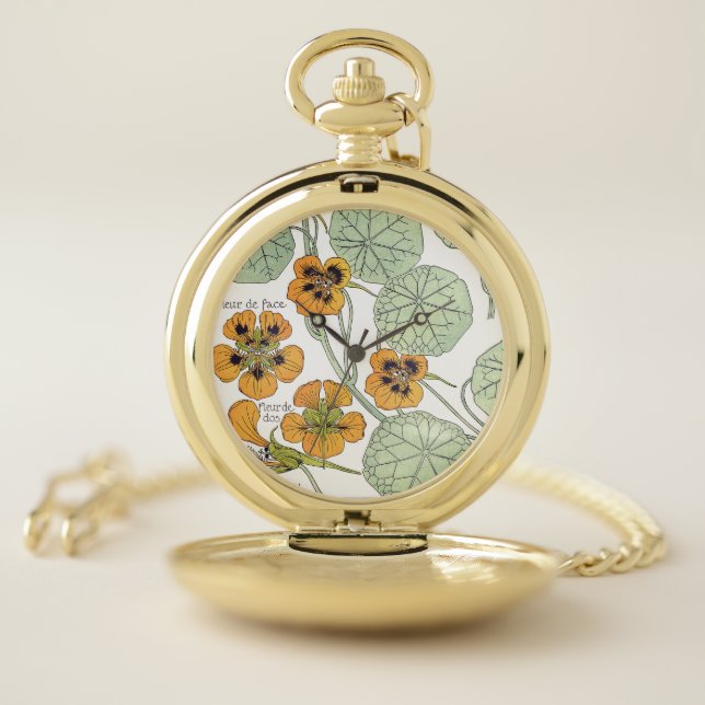 French Art Nouveau Nasturtium Flowers Pocket Watch (Inside)