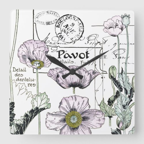 French Art Nouveau Pavot Poppy Flower Wall Clock