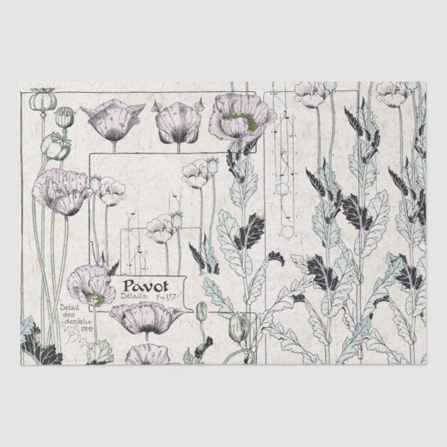 French Art Nouveau Poppy Pavot Flower Tissue Paper (Front)