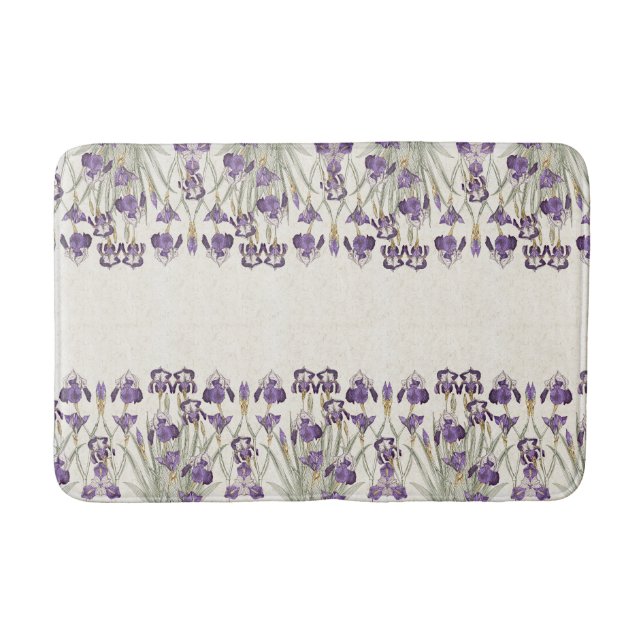 French Art Nouveau Purple Iris Flowers Bathmat (Front)