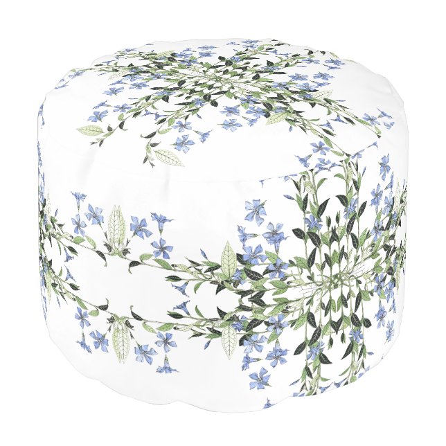 French Art Nouveau Vintage Flowers Pouf Ottoman (Angled Front)