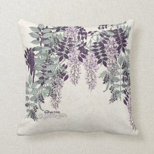 French Art Nouveau Wisteria Flowers Throw Pillow
