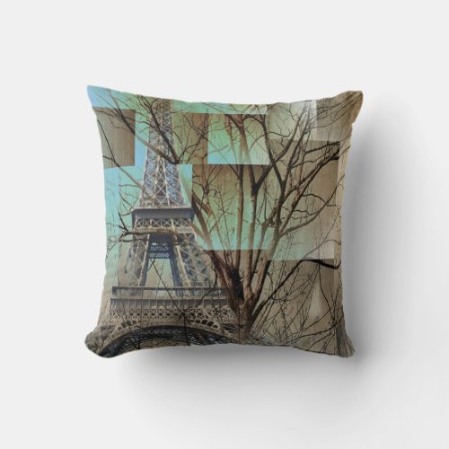 french autumn tree branch Paris eiffel tower Throw Pillow