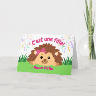 French Baby Girl Congratulations with Hedgehog Card
