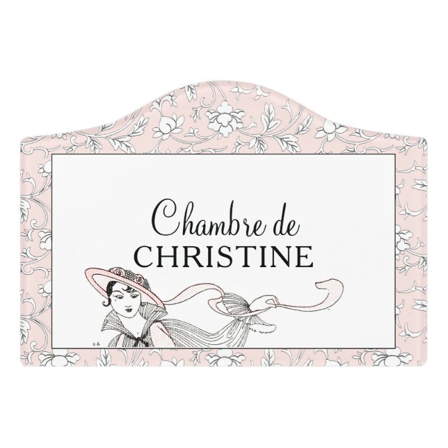 French Baby Girl Room Pink Floral Sign (Small Crest Front)