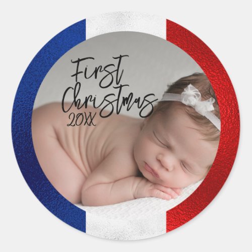 French Babys First Christmas  Classic Round Sticker