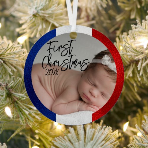 French Babys First Christmas  Metal Ornament