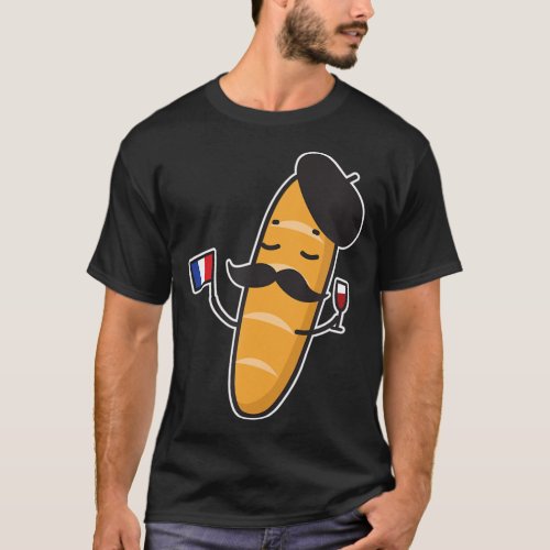 French Baguette Holding A French Flag And Wine T_Shirt