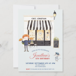 French Bakery Boy's Birthday Invitation - editable