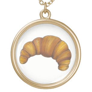 French Bakery Buttery Flaky Croissant Pastry Food Gold Plated Necklace