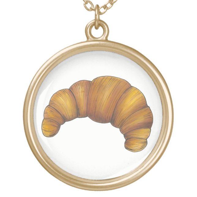 French Bakery Buttery Flaky Croissant Pastry Food Gold Plated Necklace (Front)