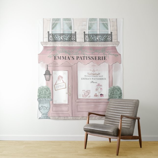 French Bakery Cafe Patisserie Pink Backdrop (In Situ)