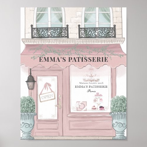 French Bakery Cafe Patisserie Pink Backdrop Poster