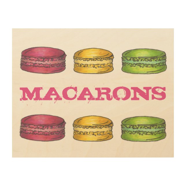 French Bakery Macaron Cookies Food Foodie Kitchen Wood Wall Art (Front)