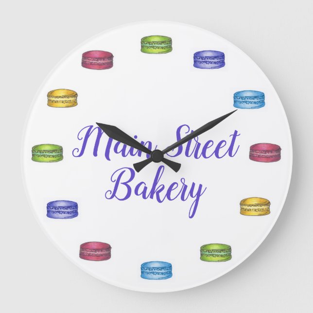 French Bakery Macaron Cookies Pastry Personalized Large Clock (Front)