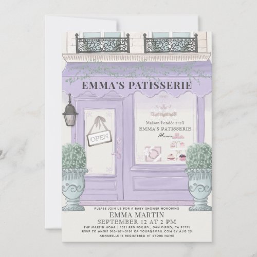 French Bakery Paris Lavender Baby Shower Invitation
