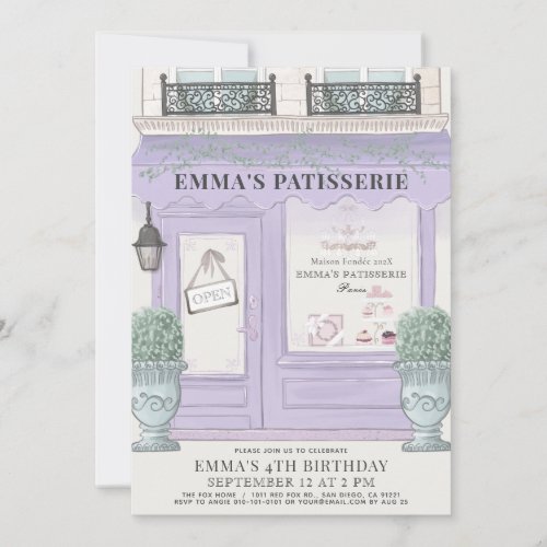 French Bakery Paris Lavender Girl Birthday Invitation