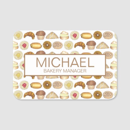 French Bakery Pastries Croissant Danish Donut Name Tag