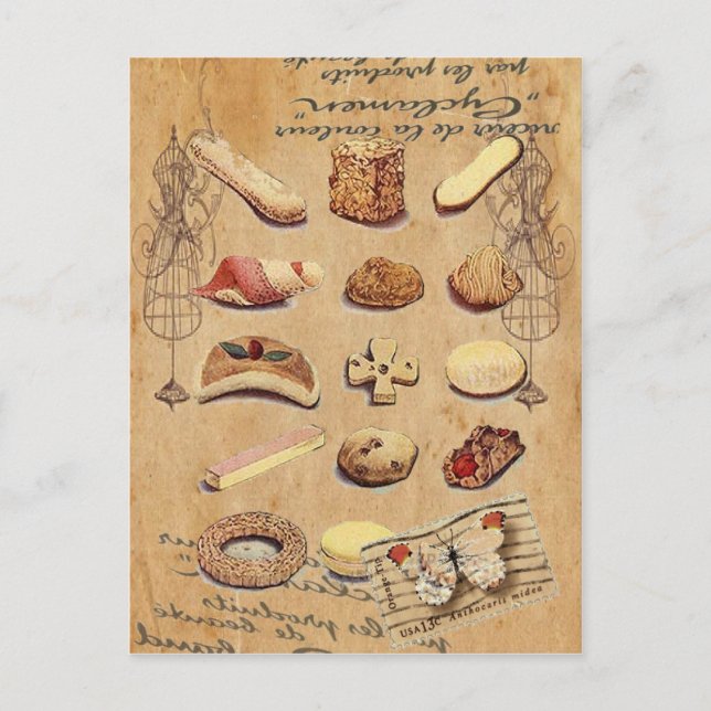 french bakery pastry cookies cake dessert postcard (Front)