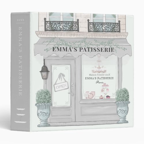 French Bakery Patisserie Cafe Gray 3 Ring Binder