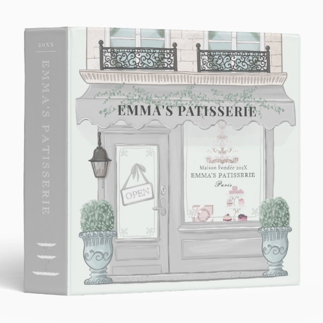 French Bakery Patisserie Cafe Gray 3 Ring Binder (Front/Spine)