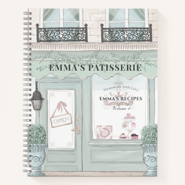 French Bakery Patisserie Cafe Green Recipe Notebook (Front)
