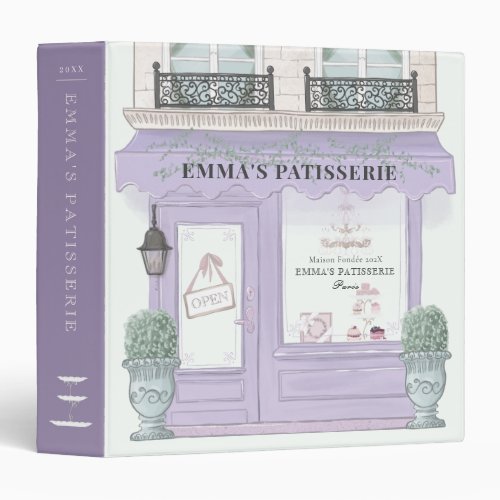 French Bakery Patisserie Cafe Lavender Purple 3 Ring Binder