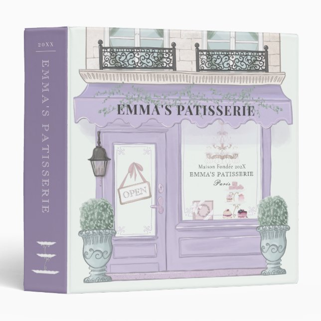 French Bakery Patisserie Cafe Lavender Purple 3 Ring Binder (Front/Spine)