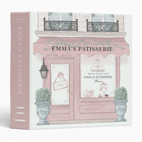 French Bakery Patisserie Cafe Pistachio Pink 3 Ring Binder