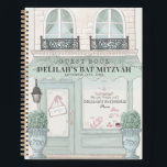 French Bakery Patisserie Gr Bat Mitzvah Guest Book<br><div class="desc">This cute french cafe/bakery/patisserie theme Bat Mitzvah guest book features a cream background with a french patisserie/bakery/cafe storefront in pistachio green. The reverse side features a pistachio green background with floral patterns. Personalize for your needs. You can find more matching products at my store.</div>