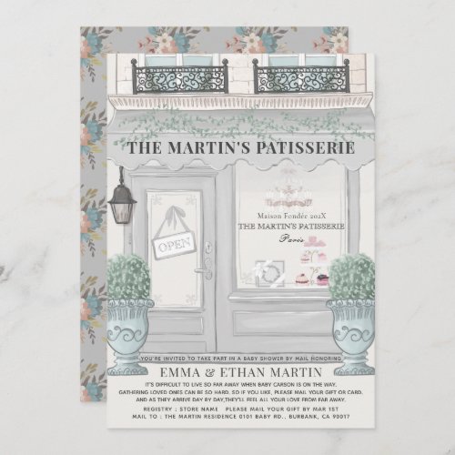 French Bakery Patisserie Gray Baby Shower by Mail Invitation
