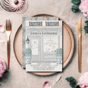 French Bakery Patisserie Gray Drive-by Baby Shower Invitation