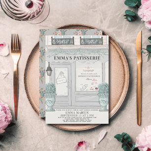 French Bakery Patisserie Gray Virtual Baby Shower  Invitation