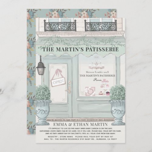 French Bakery Patisserie Green Baby Shower by Mail Invitation