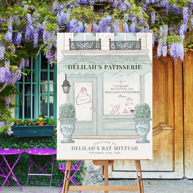 French Bakery Patisserie Green Bat Mitzvah Welcome Foam Board (Creator Uploaded)