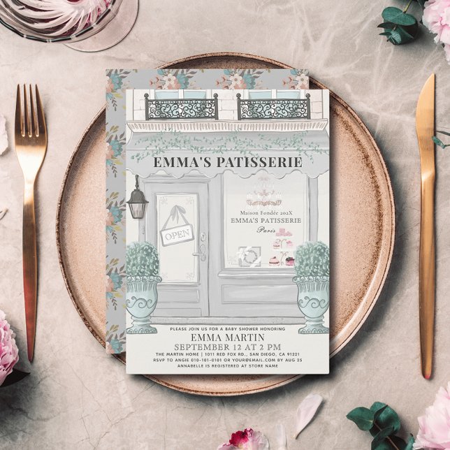 French Bakery Patisserie Paris Gray Baby Shower Invitation (Creator Uploaded)