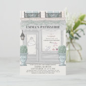 French Bakery Patisserie Paris Gray Baby Shower Invitation (Standing Front)