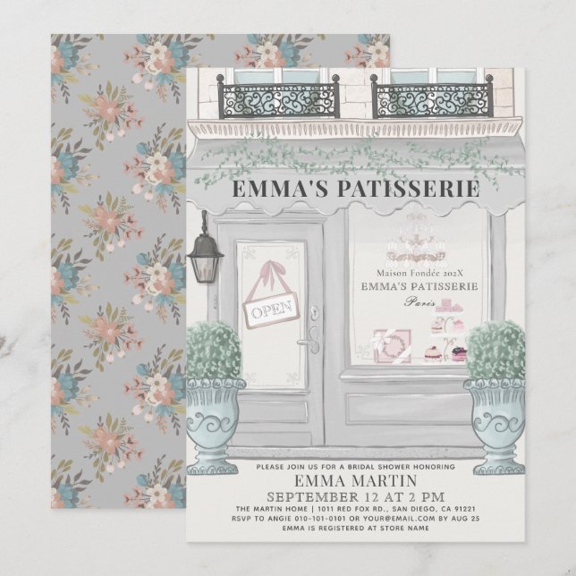 French Bakery Patisserie Paris Gray Bridal Shower Invitation (Front/Back)